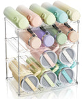 Stackable Water Bottle Organizer Rack for Cabinet Storage with Multi Tier Tumbler Holder in pastel colors, 4-tier design