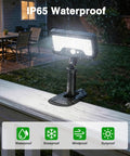 Heavy Duty Solar Motion Lights Clip On For Fence Deck And Gutter 92 Led Security Spotlight in rain on a white railing.