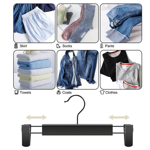 10 Pack Clothes And Pants Hangers With 360 Degree Swivel Hooks, Adjustable Clips, Space-Saving Design For Jeans, Coats, Black Finish