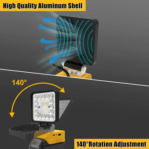 Cordless 55W Work Light With Hella Bright 36 LED Beads, USB Type-C Charging, rotatable design showcasing 140° angle