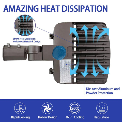 Heat dissipation of Ridiculously Bright 300W LED Parking Lot Light 42,000 Lumens at 5000K with die-cast aluminum design