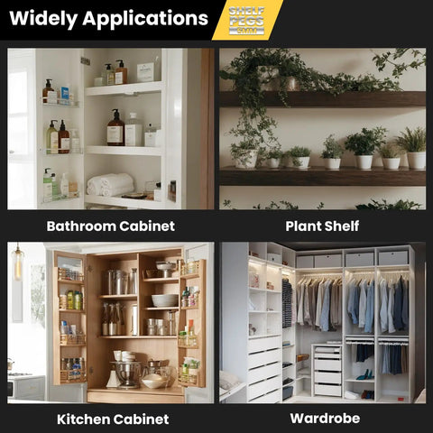 Heavy Duty 100 Pack Stainless Steel Shelf Pins With Polished Nickel Finish in bathroom, kitchen, plant, and wardrobe shelves.