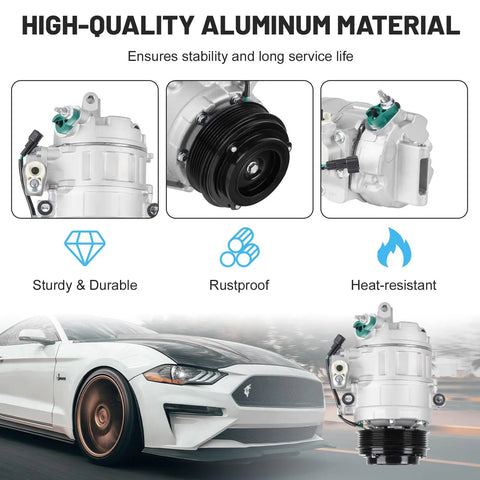 Fresh AC Air Compressor With Clutch For Ford Explorer 2011 2015 And Police Interceptor 2013 2015 showing high-quality aluminum material.