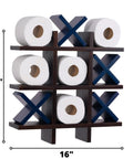Tic Tac Toe Toilet Paper Holder Dope Wall Mounted Storage For Bathroom Decor with blue X's and paper rolls in grid, 16x16 size.