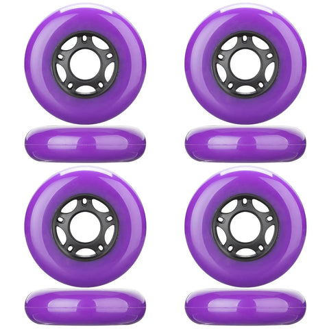 8 Pack Inline Skate Wheels Set For Roller Blades Scooters RipStik Replacement 64mm 70mm 72mm 76mm 80mm 85A Durable Purple Polyurethane No Bearings Or Spacers Included For Outdoor Indoor Use. Purple PU wheels showing multiple angles.