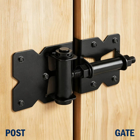 Heavy Duty Self-Closing Gate Hinges For Wooden And PVC Fences, Adjustable Spring Tension, Self-Closing Gate Hardware Kit, Black Finish, 2-Pack For Garden Gates And Fences on wood gate