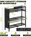 Power Tool Organizer Cart With Charging Station For 8 Drills Heavy Duty Standing Garage Storage Rack Utility Tool Shelf With Side Pockets Black Finish side view showing shelves and drill holders