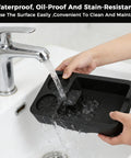 Silicone Coffee Mat For Ninja Luxe ES601 Espresso Machine rinsed under tap, black, anti-slip, heat resistant, detachable 2-in-1 design