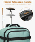 Hynes Eagle 42L rolling backpack in mint green with extended telescoping handle and multiple zip pockets