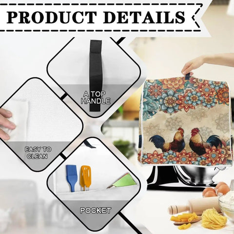 Boho Flower Chicken Pattern Mixer Cover For Stand Mixers And Small Appliances with top handle and front pocket detail