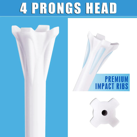 Close-up of Plastic Golf Tees 170 Pack With Three Line Marking System Two Sizes 3-1/4 Inch And 1-1/2 Inch Low Friction Prongs