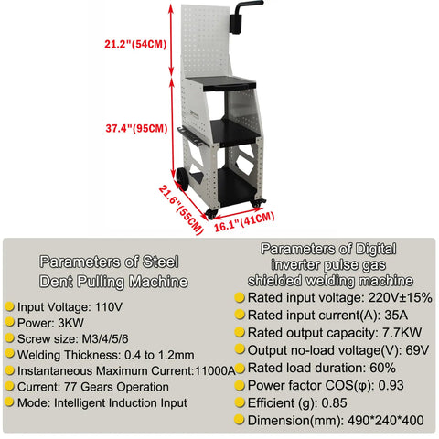 Pro-grade cart dimensions of Heavy Duty Car Dent Repair Welder Kit With Stud Welder For Auto Body Spot Weld Tool 220V.