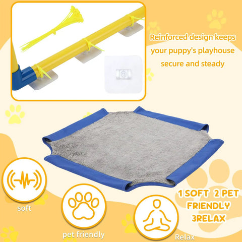 PVC frame and soft bed of Puppy Play Gym Indoor Dog Playground With 8 Enrichment Toys for Small Dogs and Puppies