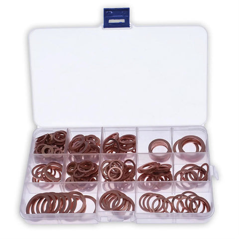 Premium Copper Washer Set 280 Pcs Solid Flat Washers Across 12 Sizes Pro Grade SAE Fit For Industrial And Electrical Projects in box