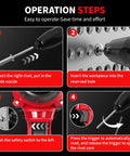 Operation steps for Fullyea Cordless Electric Rivet Gun With Brushless Motor with clear visuals demonstrating usage.