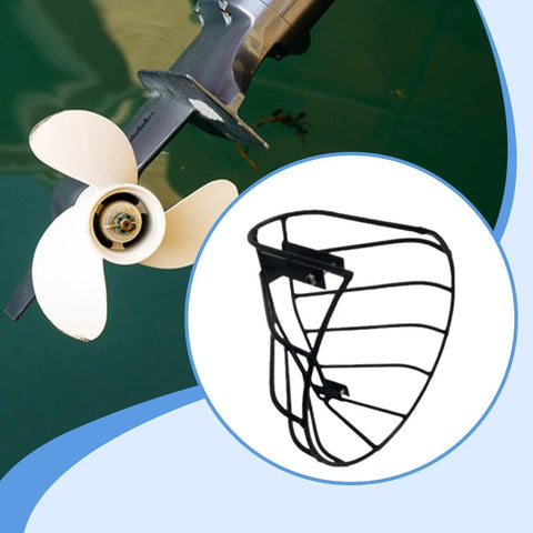 Heavy Duty Propeller Guard For Outboard Motor Dive Boats Keeps Gear Safe From Rocks And Debris With Easy Install Metal Hardware Protection That Slays The Water with propeller image.