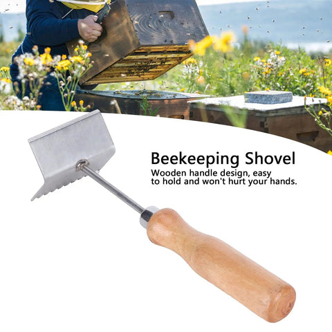Bee Extractor Shovel For Beehives With Wood Handle Queen Bee Excluder Cleaner Frame Scraper Tool in outdoor setting