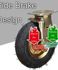 Bulletproof Rubber Caster Wheels For Yard Cart Trolley 2 Pack Swivel And Brake Casters side brake design detail