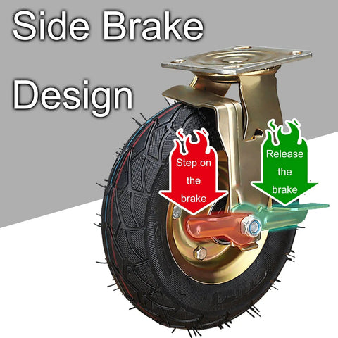 Bulletproof Rubber Caster Wheels For Yard Cart Trolley 2 Pack Swivel And Brake Casters side brake design detail