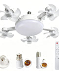E26 Socket Fan With Light And Remote showing white ceiling fan with integrated light and remote control, easy screw-in design.