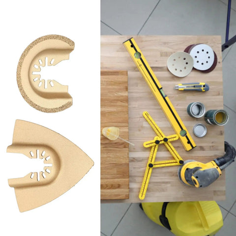 Do It All Oscillating Saw Blades Set for Wood Plastic Metal Semicircular High Carbon Steel Multitool Attachments on workbench