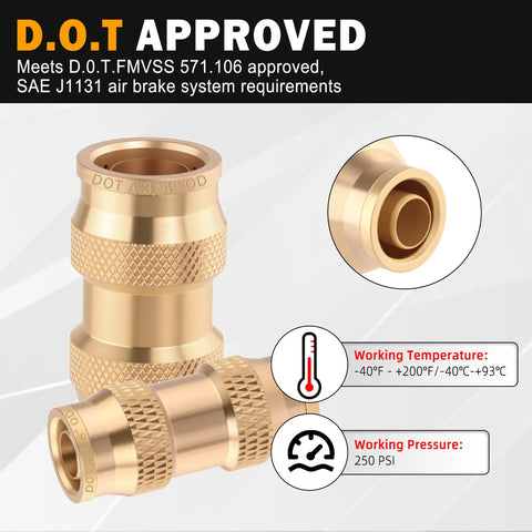 5 Piece 5/8 Inch Quick Push To Connect Brass Fittings Union Straight DOT Approved Air Line Adapter Set for Cars