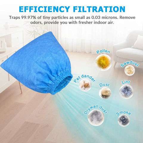 6 Pack VRC5 Filter Bags And 2 VFF51 Foam Filters Kit For Vacmaster 4 To 16 Gallon Wet Dry Vacs Replacement VRC51 Part efficiency display