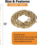 Beefy Heavy Duty G80 Chain Binders Kit 10 ft 1/4 inch chain with hooks, 2,200 lbs working load, 7,800 lbs break strength