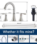 Widespread 8 Inch Bathroom Faucet Set With Two Handles And Swivel Spout, 3 Hole Mount, Brushed Nickel Finish, Pop Up Drain And Hoses