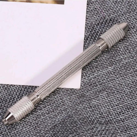 Four Point Three Inch Metal Hand Drill With Double End Pin Vise Chuck For Jewelry And Watch Repair on woven mat