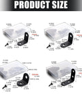 Beefy L Shaped Steel Corner Braces Set dimensions illustration with screws and packaging for shelves and furniture reinforcement