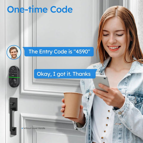 Electronic Keypad Deadbolt With Fingerprint Door Lock And Keyless Entry For Front Door installed on wooden door