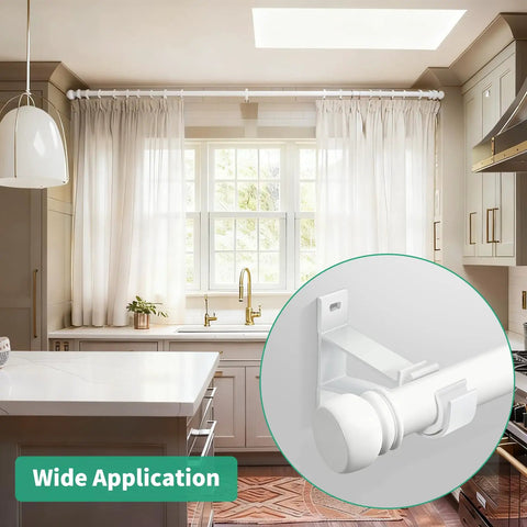 Heavy Duty White Curtain Rod Brackets Set Of 4 For One Inch Drapery Rods displayed in a kitchen window application