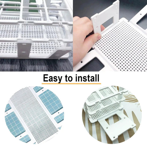 Two Pack 24 Hole White Plastic Test Tube Rack, Detachable Holder For 25mm And Smaller Tubes, shown in assembly steps