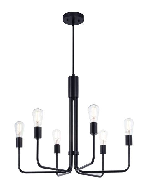 6 Light Black Vintage Chandelier Pendant Ceiling Light for Living Room Dining Room Kitchen Island Hardwired Fixture with Slim Black Metal Frame and Geometric Look Design