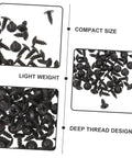 Miniature Screw Set 100 Pieces Tiny Fasteners for Furniture Repair and Small Machinery Construction Projects showing compact black screws