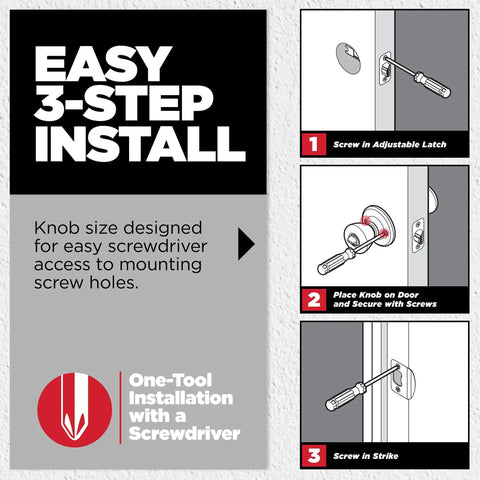 Interior Privacy Door Knob With Lock For Bathroom And Bedroom, Polished Brass Turn Lock Doorknob, DIY Install With All Hardware Included, No Key Needed, Release Tool Included, 1 Count, easy 3-step installation guide.
