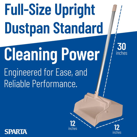 Commercial Upright Dustpan With 30 Inch Aluminum Handle Serrated Broom Comb Edge And Locking Yoke Standing Floor Sweeper tan dustpan with 30 inch handle.