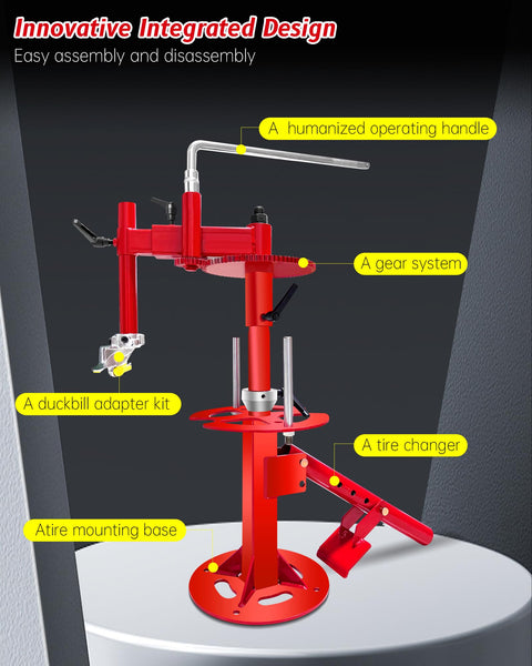Manual Tire Changer With Gear Transmission For 16 To 21 Inch Tires Heavy Duty Hand Crank Tool shown with labeled parts