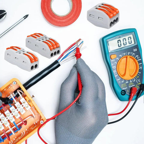 Super Easy Push In Lever Wire Connectors 10 Pack Quick Splice Terminals for household electrical projects with tools.