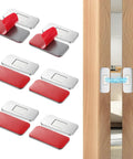 Six Pack Ultra Thin Cabinet Magnetic Catch Set In Stainless Steel For Hidden Door Closures shown with adhesive backing