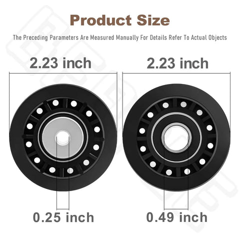 Product size dimensions of Durable AWD Belt Repair Kit For Husqvarna Mowers And Trimmers with 2.23 inch diameter pulleys