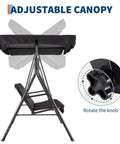 Side view of Three Seat Outdoor Patio Porch Swing With Stand Adjustable Canopy Thick Waterproof Cushions Heavy Duty Steel Frame