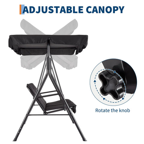Side view of Three Seat Outdoor Patio Porch Swing With Stand Adjustable Canopy Thick Waterproof Cushions Heavy Duty Steel Frame