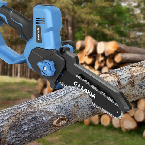 8 Inch Cordless Mini Chainsaw With Dual 2000mAh Batteries Electric Handheld Tree Trimmer cutting tree branch outdoors
