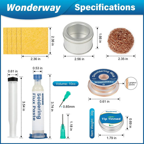 Tip Cleaning Kit With Solder Wick Brass Cleaning Wire Solder Iron Tip Cleaner Cleaning Sponge And Lead Free Flux For Quick PCB Repairs layout