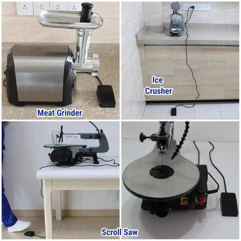 Heavy Duty 10 Foot Momentary Foot Switch Pedal Controller With 3 Prong Piggyback Plug for Meat Grinder and Scroll Saw