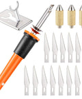 Honoson 19-piece electric hot knife cutter set with orange handle, 14 blades, metal stand (front view)