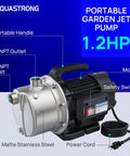 115V Shallow Well Garden Pump Workhorse With Stainless Steel Build, 1209 GPH Max Flow At 5 Ft Head, Portable 1.2 HP Pump