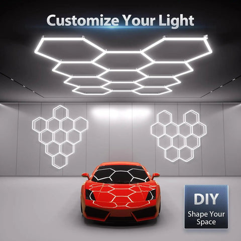 Hexagon Garage LED Lights 322W 11 Panel Grid Ceiling Mount Kit Easy Install Hella Bright 6500K Daylight White For Garage